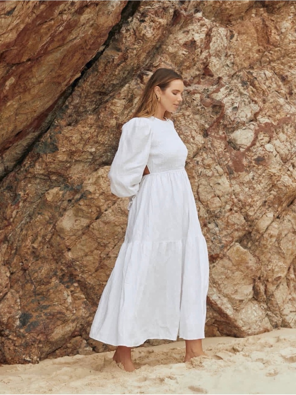 DISSH White Puff-Sleeve Maxi Dress